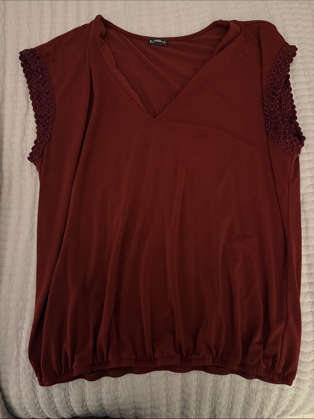 Express Women's Deep Wine V-Neck Cap Sleeve Blouse